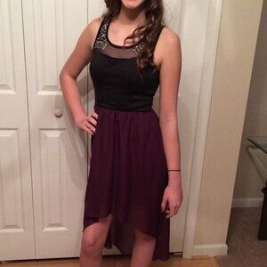 Juniors Maroon & Black High/Low Dress With Lace Overlay @ Top Size Small